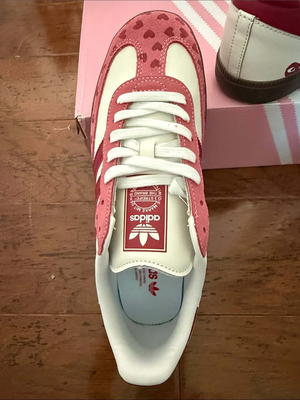 adidas Pink and White Heart-Print Low-Top Sneakers - Picture 7 of 7